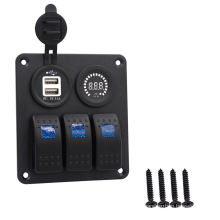 3 Gang Voltmeter Rocker Switch Panel Dual USB Charger